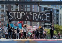 Photos: Hundreds protest at Open AI, Anthropic offices in San Francisco
